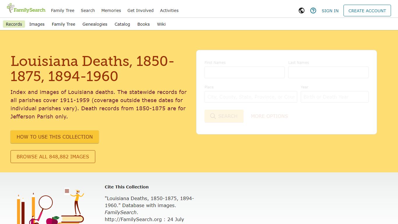 Louisiana Deaths, 1850-1875, 1894-1960 • FamilySearch
